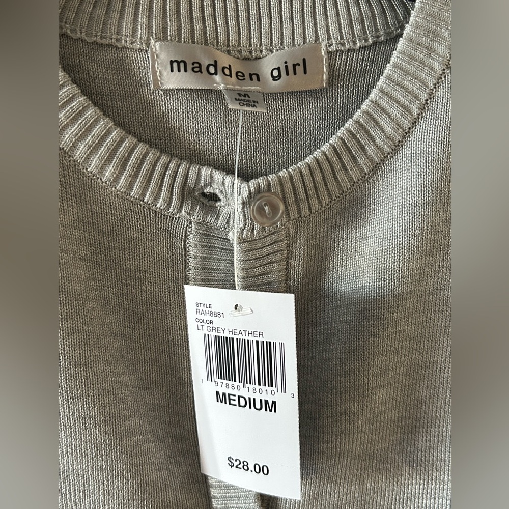 Madden Girl Medium Light Grey Heather Crew Cardigan